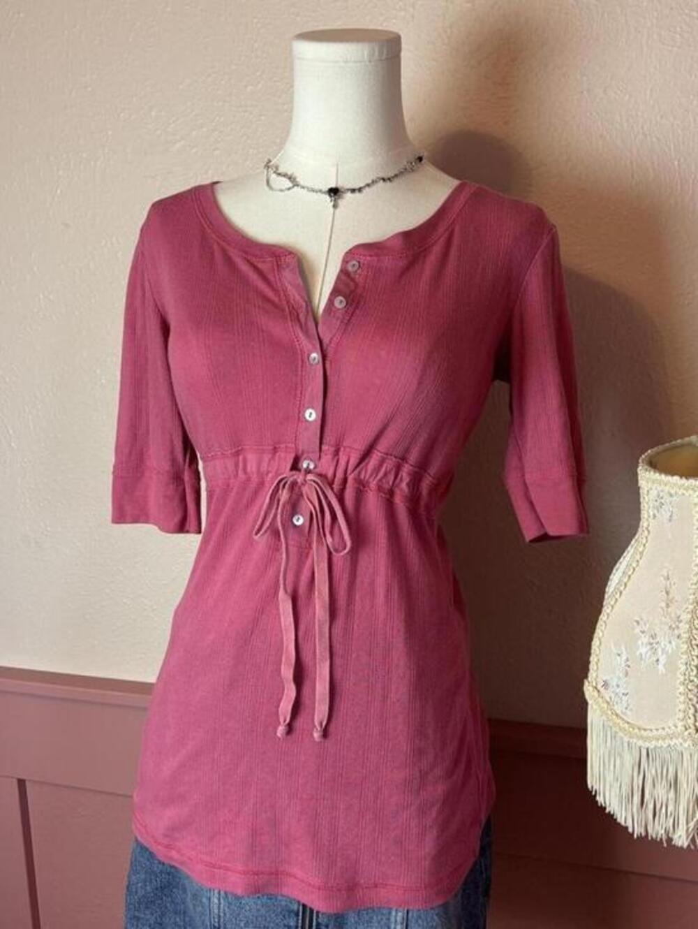 babydoll y2k hollister inspired front tie top  bella de jour pink sz large 2000s